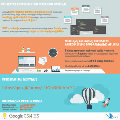 Kvietimas registruotis į mokymus "Mobiliųjų aplikacijų kūrimas su Android Studio programavimo aplinka"